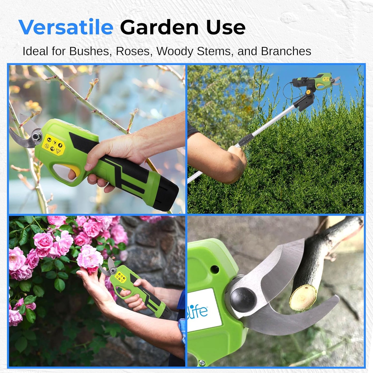 Cordless Pruning Shears & Branch Cutter | Electric Pruner with Telescopic Handle for 6 feet of Reach | Rechargeable Battery & .98 inch Cutting Diameter | Ideal for Bushes & Branches