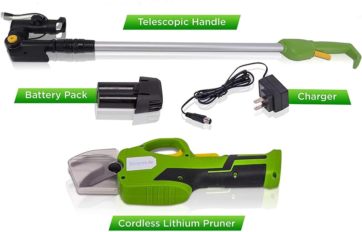 Cordless Pruning Shears & Branch Cutter | Electric Pruner with Telescopic Handle for 6 feet of Reach | Rechargeable Battery & .98 inch Cutting Diameter | Ideal for Bushes & Branches