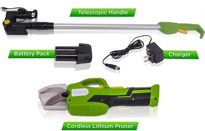 Cordless Pruning Shears & Branch Cutter | Electric Pruner with Telescopic Handle for 6 feet of Reach | Rechargeable Battery & .98 inch Cutting Diameter | Ideal for Bushes & Branches