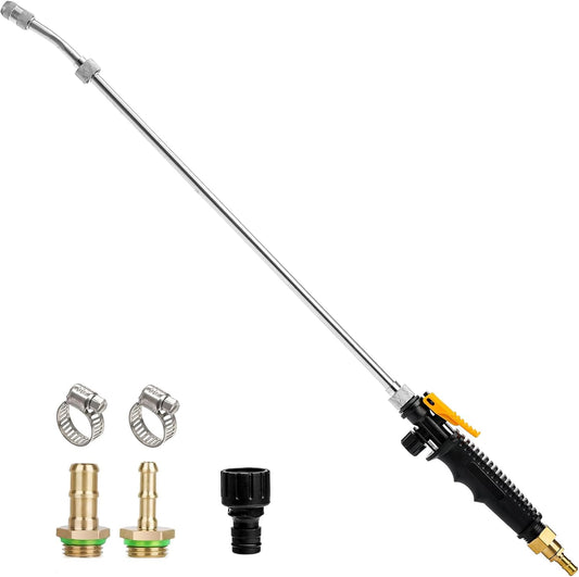28 Inch Sprayer Wand,1/4" & 3/8" Brass Barbs Universal Hose Sprayer Wand Replacement,Stainless Steel Sprayer Wand with Shut off Valve 2 Hose Clamps and 1/2" Hose Quick Connector
