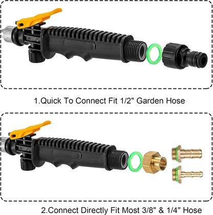28 Inch Sprayer Wand,1/4" & 3/8" Brass Barbs Universal Hose Sprayer Wand Replacement,Stainless Steel Sprayer Wand with Shut off Valve 2 Hose Clamps and 1/2" Hose Quick Connector
