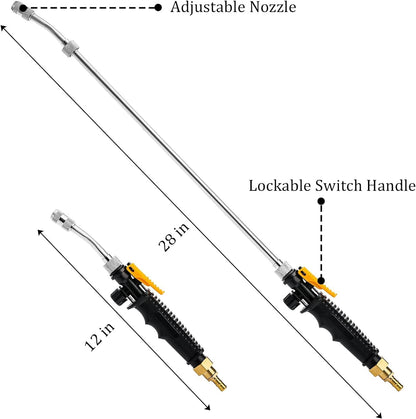28 Inch Sprayer Wand,1/4" & 3/8" Brass Barbs Universal Hose Sprayer Wand Replacement,Stainless Steel Sprayer Wand with Shut off Valve 2 Hose Clamps and 1/2" Hose Quick Connector