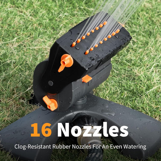 Mini Turbo Oscillating Water Sprinklers for Yard, Garden Sprinkler with Large Base, Adjustable Width, Range and Flow Rate, 16 Nozzles, Grey