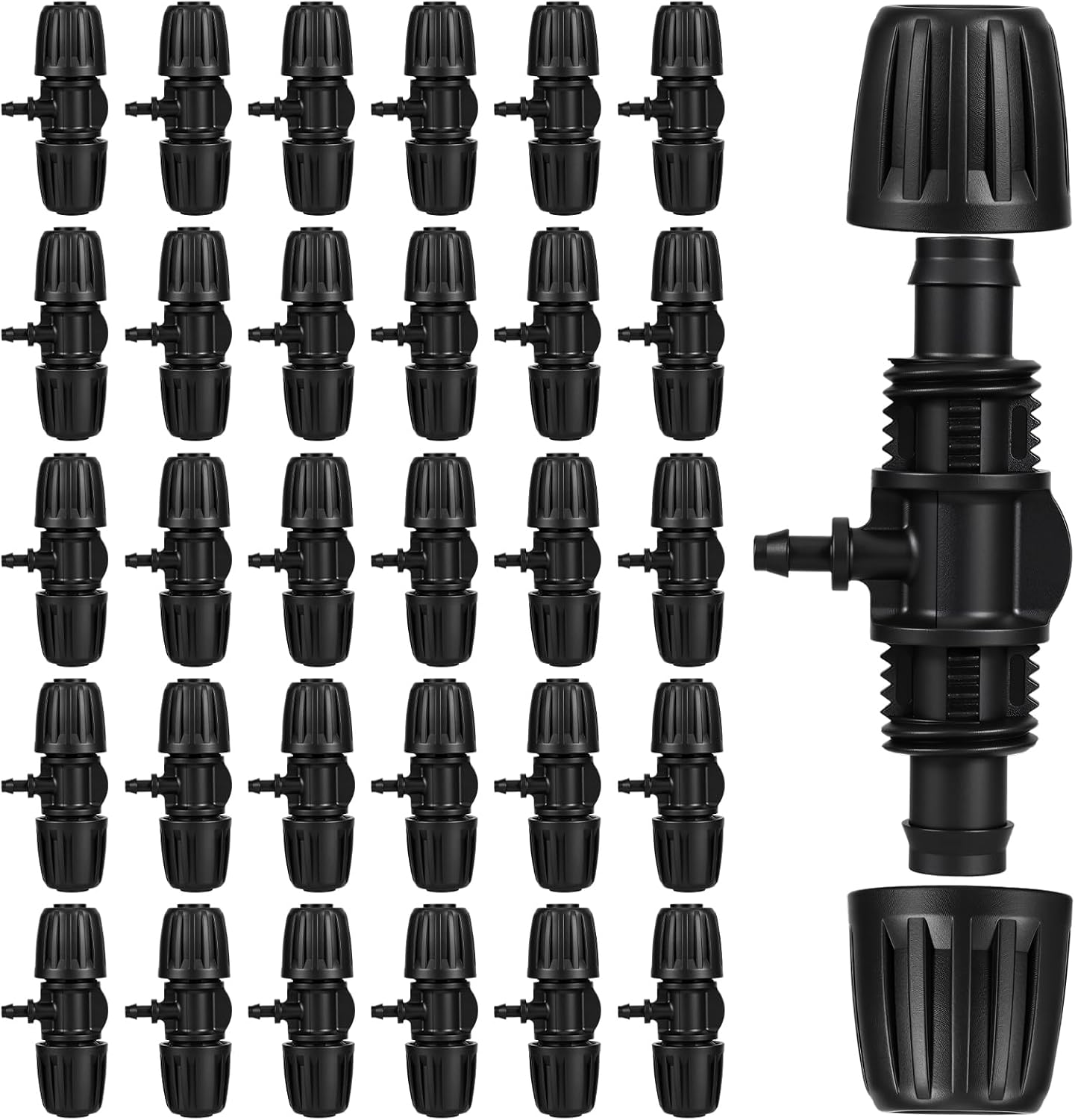 30pcs Drip Irrigation Fittings 1/2 to 1/4 drip irrigation connectors for (1/2'' ID x 0.60''-0.63'' OD) Anti-Drop Barbed Connectors Locked Barbed Tee Connector drips line connector