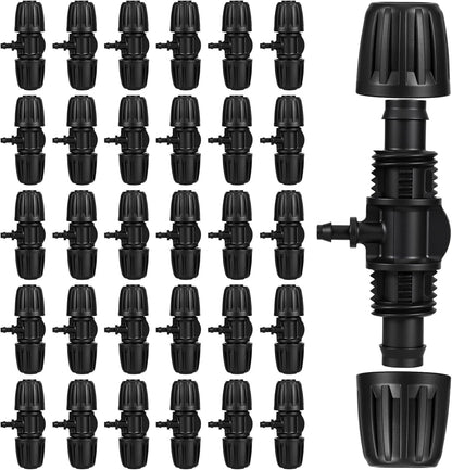 30pcs Drip Irrigation Fittings 1/2 to 1/4 drip irrigation connectors for (1/2'' ID x 0.60''-0.63'' OD) Anti-Drop Barbed Connectors Locked Barbed Tee Connector drips line connector