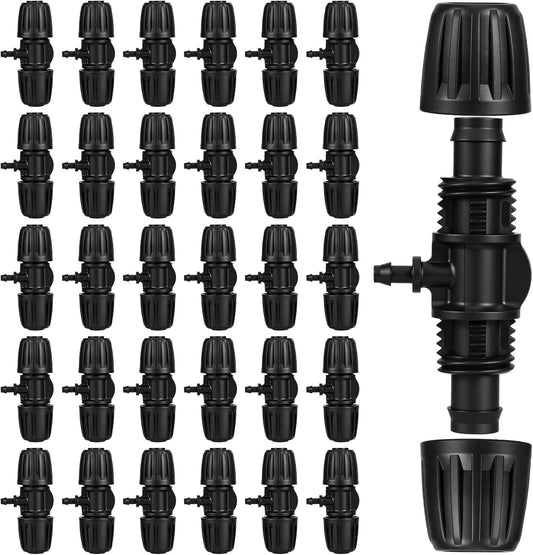 30pcs Drip Irrigation Fittings 1/2 to 1/4 drip irrigation connectors for (1/2'' ID x 0.60''-0.63'' OD) Anti-Drop Barbed Connectors Locked Barbed Tee Connector drips line connector
