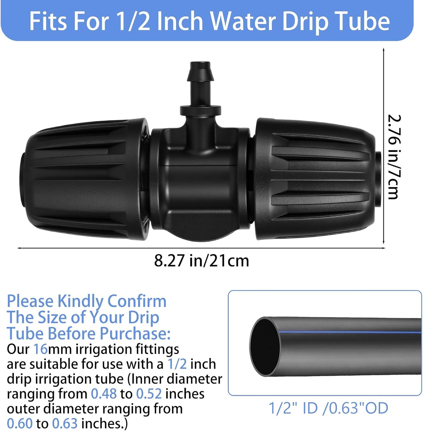 30pcs Drip Irrigation Fittings 1/2 to 1/4 drip irrigation connectors for (1/2'' ID x 0.60''-0.63'' OD) Anti-Drop Barbed Connectors Locked Barbed Tee Connector drips line connector