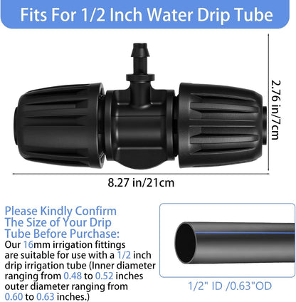 30pcs Drip Irrigation Fittings 1/2 to 1/4 drip irrigation connectors for (1/2'' ID x 0.60''-0.63'' OD) Anti-Drop Barbed Connectors Locked Barbed Tee Connector drips line connector