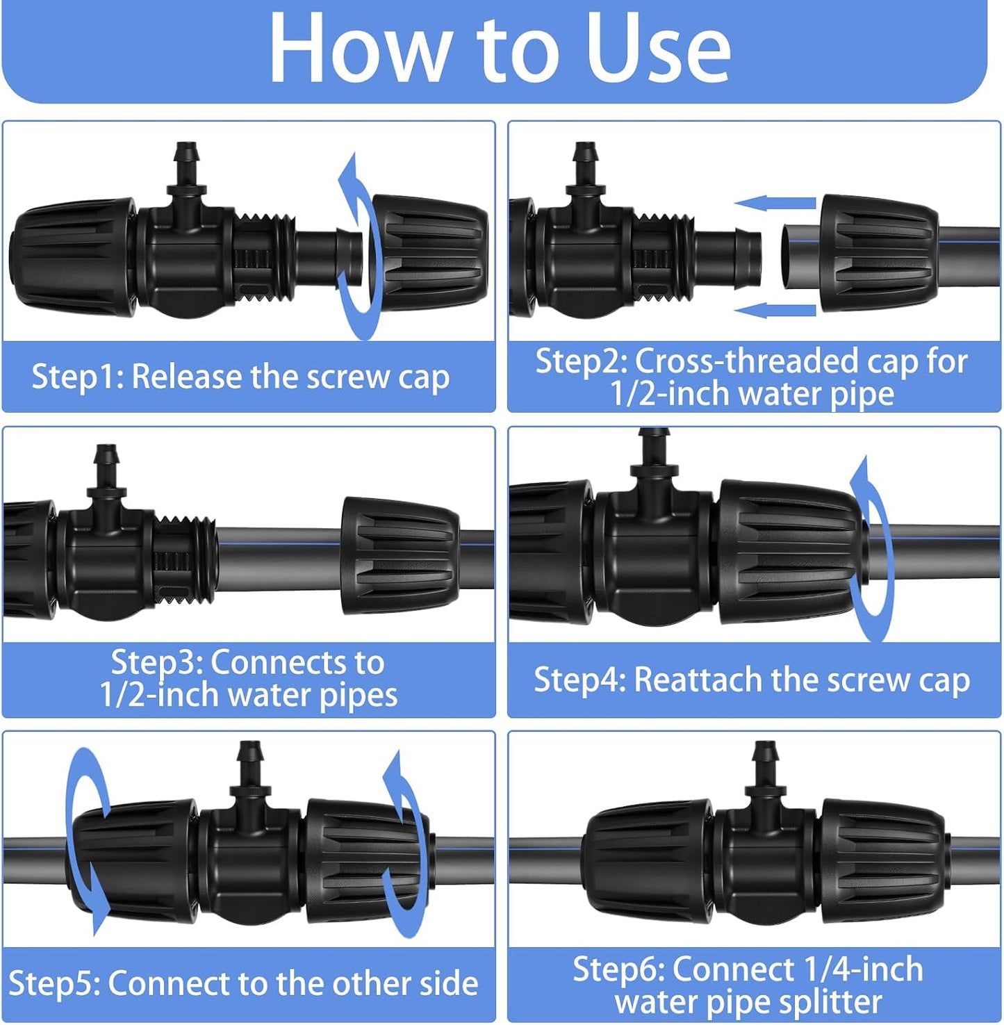 30pcs Drip Irrigation Fittings 1/2 to 1/4 drip irrigation connectors for (1/2'' ID x 0.60''-0.63'' OD) Anti-Drop Barbed Connectors Locked Barbed Tee Connector drips line connector