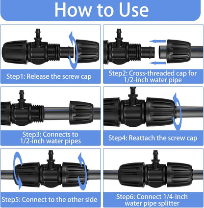 30pcs Drip Irrigation Fittings 1/2 to 1/4 drip irrigation connectors for (1/2'' ID x 0.60''-0.63'' OD) Anti-Drop Barbed Connectors Locked Barbed Tee Connector drips line connector