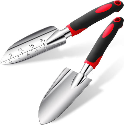 Garden Hand Trowel Transplant Trowel with Measurements Aluminum Alloy Planting Tools with Rubber Handle Small Gardening Hand Tools Shovels for Gardening Cultivating Transplanting Supplies