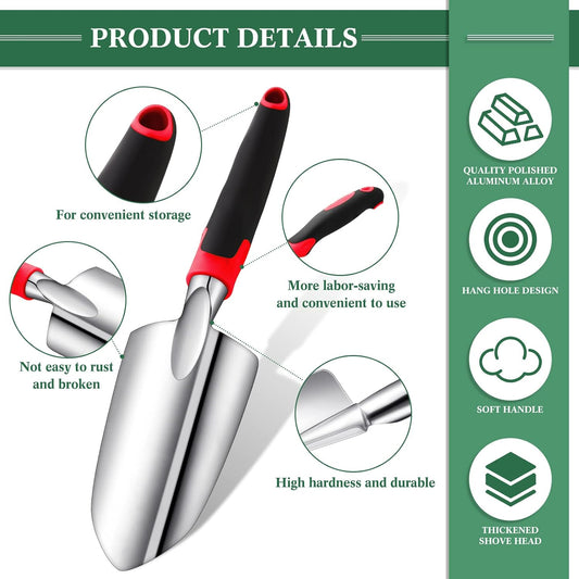 Garden Hand Trowel Transplant Trowel with Measurements Aluminum Alloy Planting Tools with Rubber Handle Small Gardening Hand Tools Shovels for Gardening Cultivating Transplanting Supplies