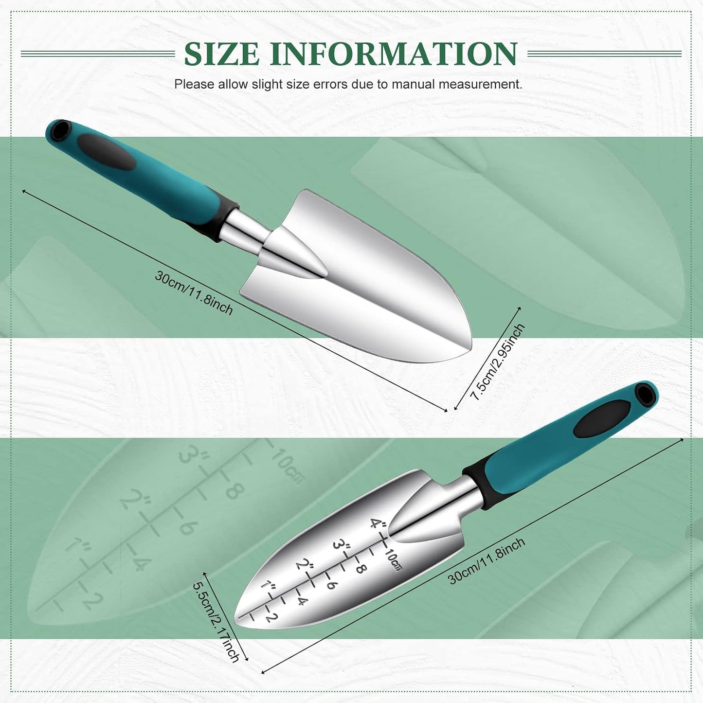 Garden Hand Trowel Transplant Trowel with Measurements Aluminum Alloy Planting Tools with Rubber Handle Small Gardening Hand Tools Shovels for Gardening Cultivating Transplanting Supplies