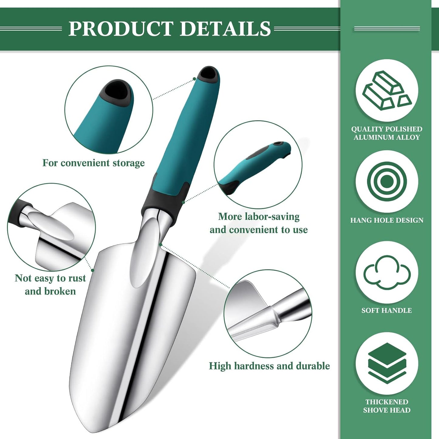 Garden Hand Trowel Transplant Trowel with Measurements Aluminum Alloy Planting Tools with Rubber Handle Small Gardening Hand Tools Shovels for Gardening Cultivating Transplanting Supplies