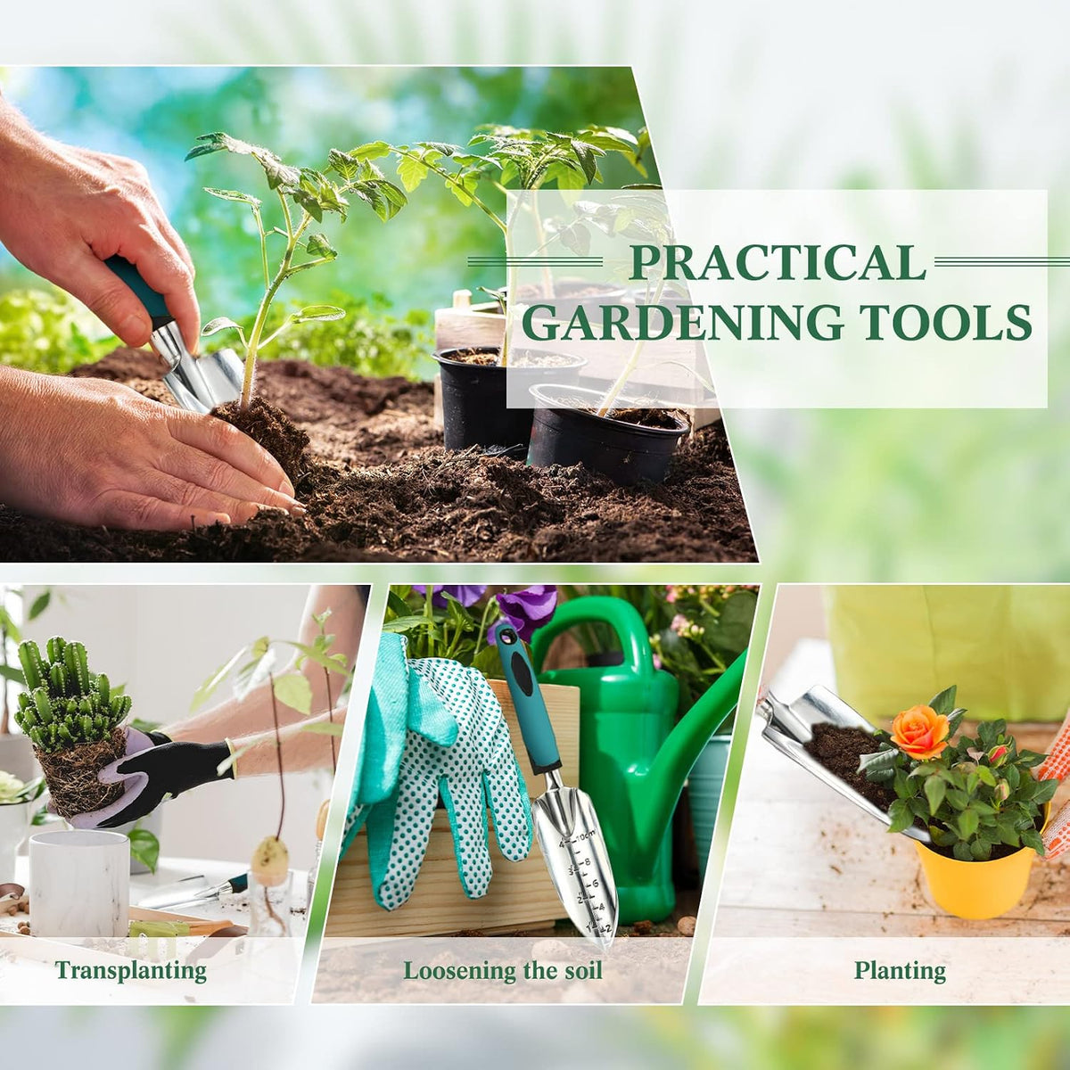 Garden Hand Trowel Transplant Trowel with Measurements Aluminum Alloy Planting Tools with Rubber Handle Small Gardening Hand Tools Shovels for Gardening Cultivating Transplanting Supplies