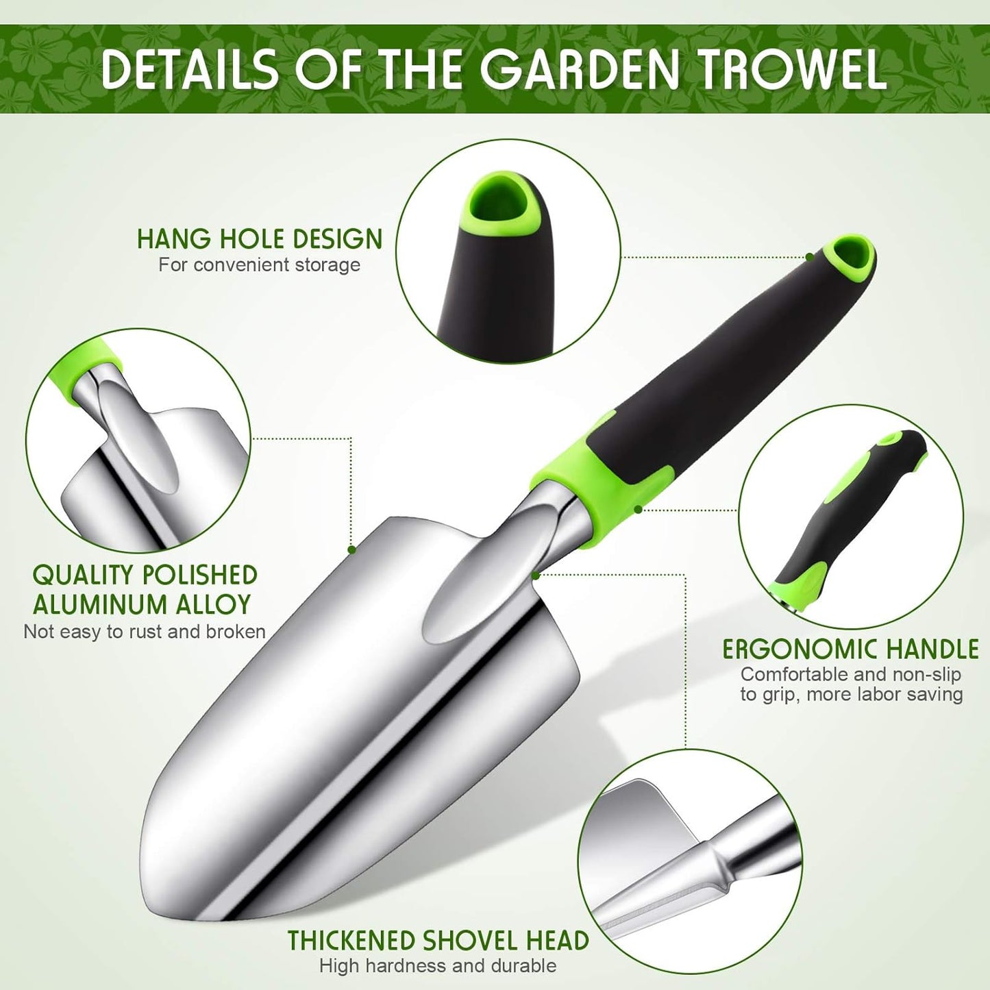 Garden Hand Trowel Transplant Trowel with Measurements Aluminum Alloy Planting Tools with Rubber Handle Small Gardening Hand Tools Shovels for Gardening Cultivating Transplanting Supplies