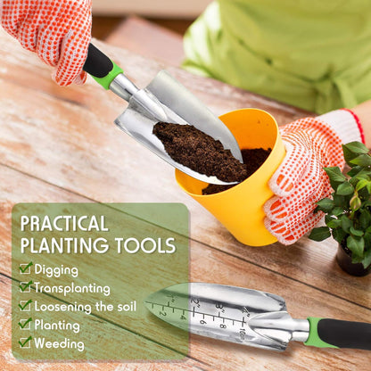 Garden Hand Trowel Transplant Trowel with Measurements Aluminum Alloy Planting Tools with Rubber Handle Small Gardening Hand Tools Shovels for Gardening Cultivating Transplanting Supplies