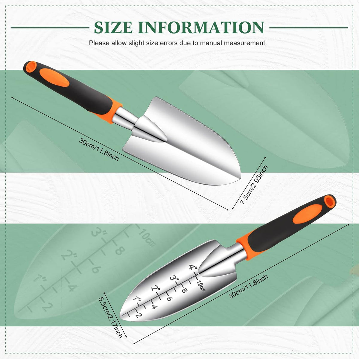 Garden Hand Trowel Transplant Trowel with Measurements Aluminum Alloy Planting Tools with Rubber Handle Small Gardening Hand Tools Shovels for Gardening Cultivating Transplanting Supplies