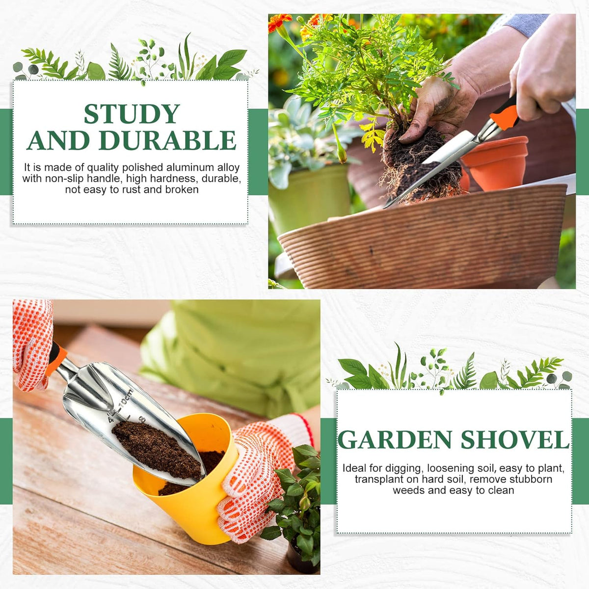 Garden Hand Trowel Transplant Trowel with Measurements Aluminum Alloy Planting Tools with Rubber Handle Small Gardening Hand Tools Shovels for Gardening Cultivating Transplanting Supplies