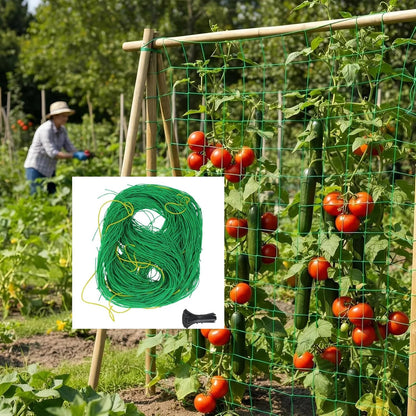 Heavy Duty Trellis Netting for Climbing Plants, Garden Netting for Vegetables, Strong Plant Support Net for Cucumbers, Tomatoes & Peas, with 50 Plant Ties