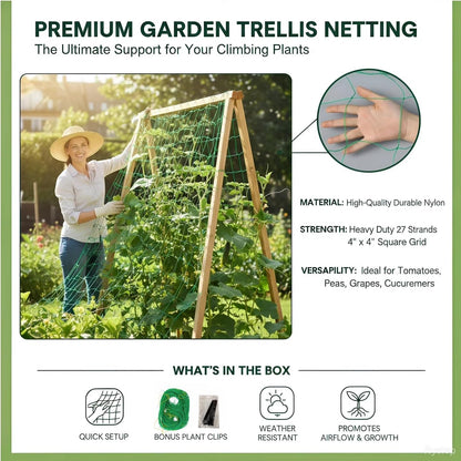 Heavy Duty Trellis Netting for Climbing Plants, Garden Netting for Vegetables, Strong Plant Support Net for Cucumbers, Tomatoes & Peas, with 50 Plant Ties