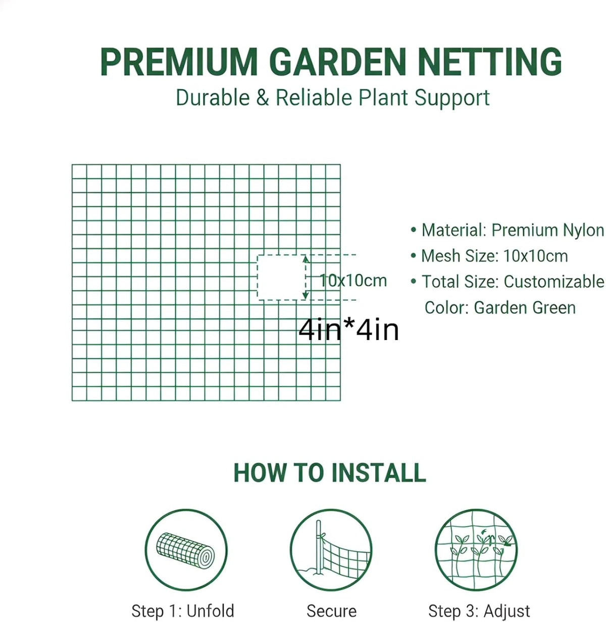 Heavy Duty Trellis Netting for Climbing Plants, Garden Netting for Vegetables, Strong Plant Support Net for Cucumbers, Tomatoes & Peas, with 50 Plant Ties
