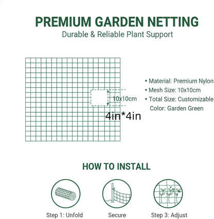 Heavy Duty Trellis Netting for Climbing Plants, Garden Netting for Vegetables, Strong Plant Support Net for Cucumbers, Tomatoes & Peas, with 50 Plant Ties