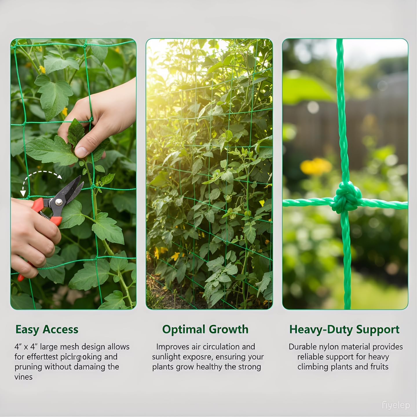 Heavy Duty Trellis Netting for Climbing Plants, Garden Netting for Vegetables, Strong Plant Support Net for Cucumbers, Tomatoes & Peas, with 50 Plant Ties