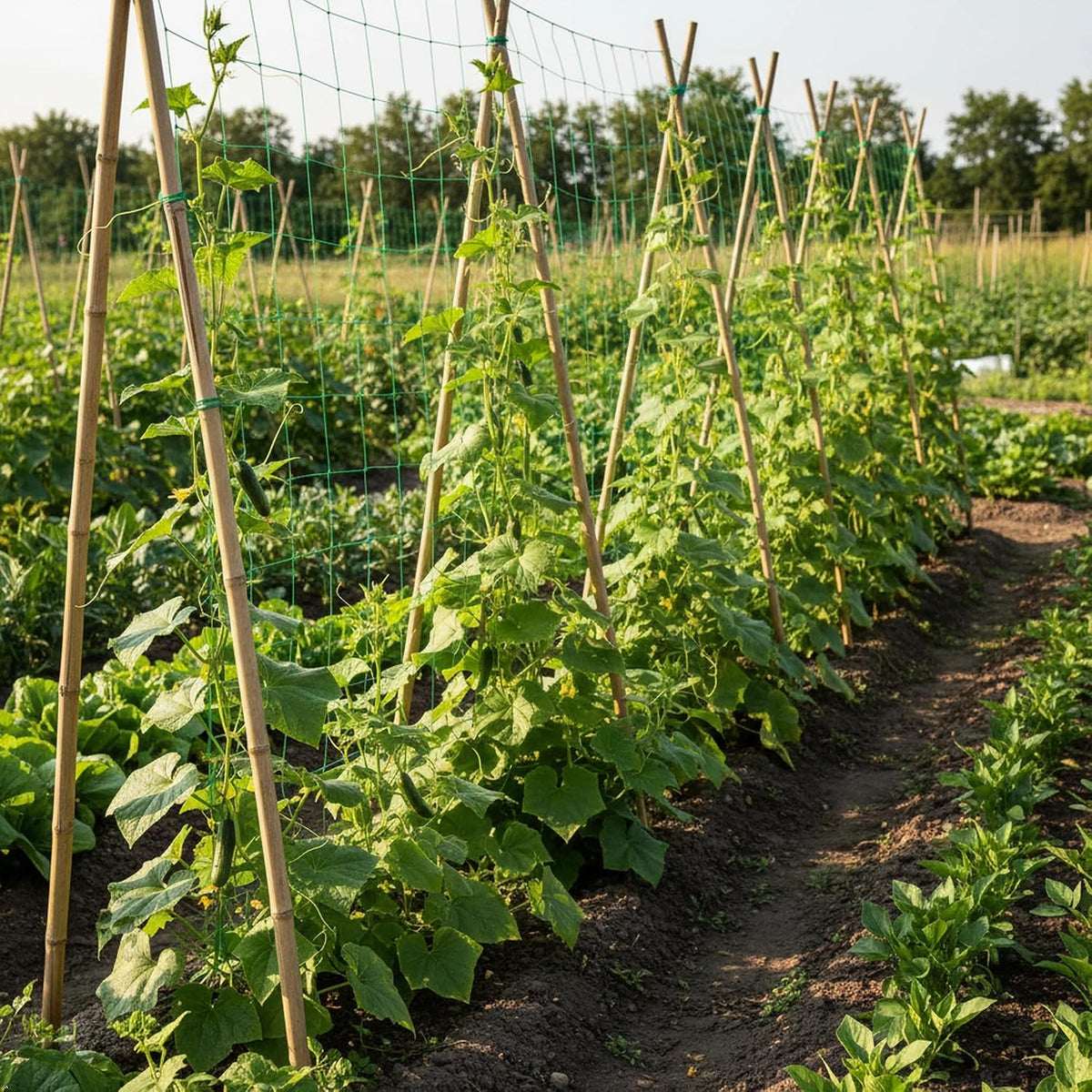 Heavy Duty Trellis Netting for Climbing Plants, Garden Netting for Vegetables, Strong Plant Support Net for Cucumbers, Tomatoes & Peas, with 50 Plant Ties
