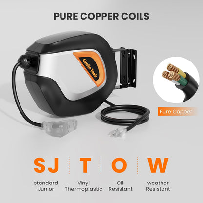 Retractable Extension Cord Reel 50FT 14 Gauge SJTOW