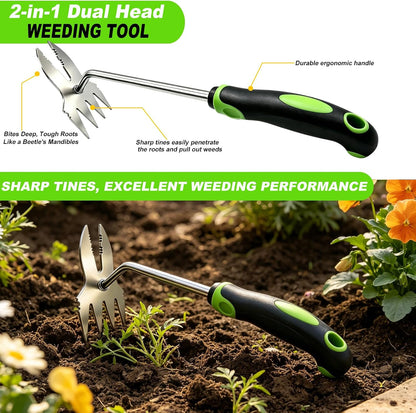 Weed Puller Tool, 2-in-1 Bionic Jaw Garden Weeder, 14 Inch Stainless Steel Hand Held Root Removal Tool for Vegetable Gardening and Backyard Farm Planting