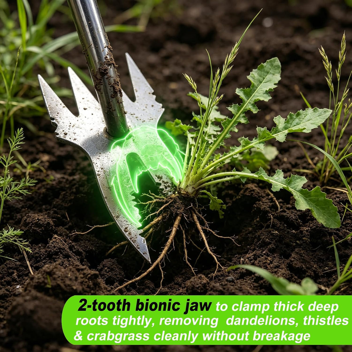 Weed Puller Tool, 2-in-1 Bionic Jaw Garden Weeder, 14 Inch Stainless Steel Hand Held Root Removal Tool for Vegetable Gardening and Backyard Farm Planting
