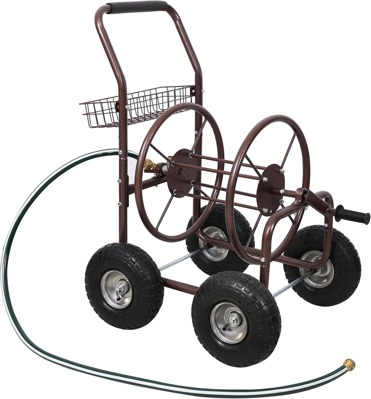 250FT Metal Hose Reel Cart With Wheels, Heavy Duty Garden Hose Caddy