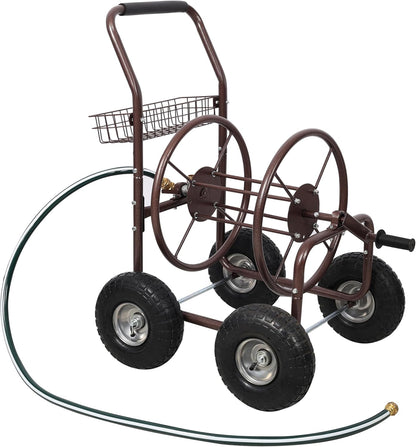 250FT Metal Hose Reel Cart With Wheels, Heavy Duty Garden Hose Caddy
