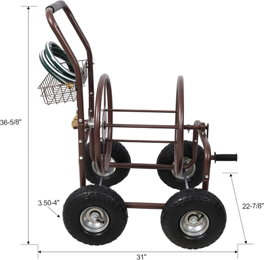 250FT Metal Hose Reel Cart With Wheels, Heavy Duty Garden Hose Caddy