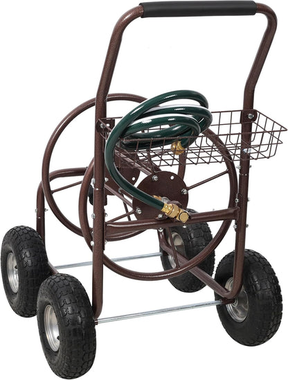 250FT Metal Hose Reel Cart With Wheels, Heavy Duty Garden Hose Caddy