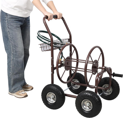 250FT Metal Hose Reel Cart With Wheels, Heavy Duty Garden Hose Caddy