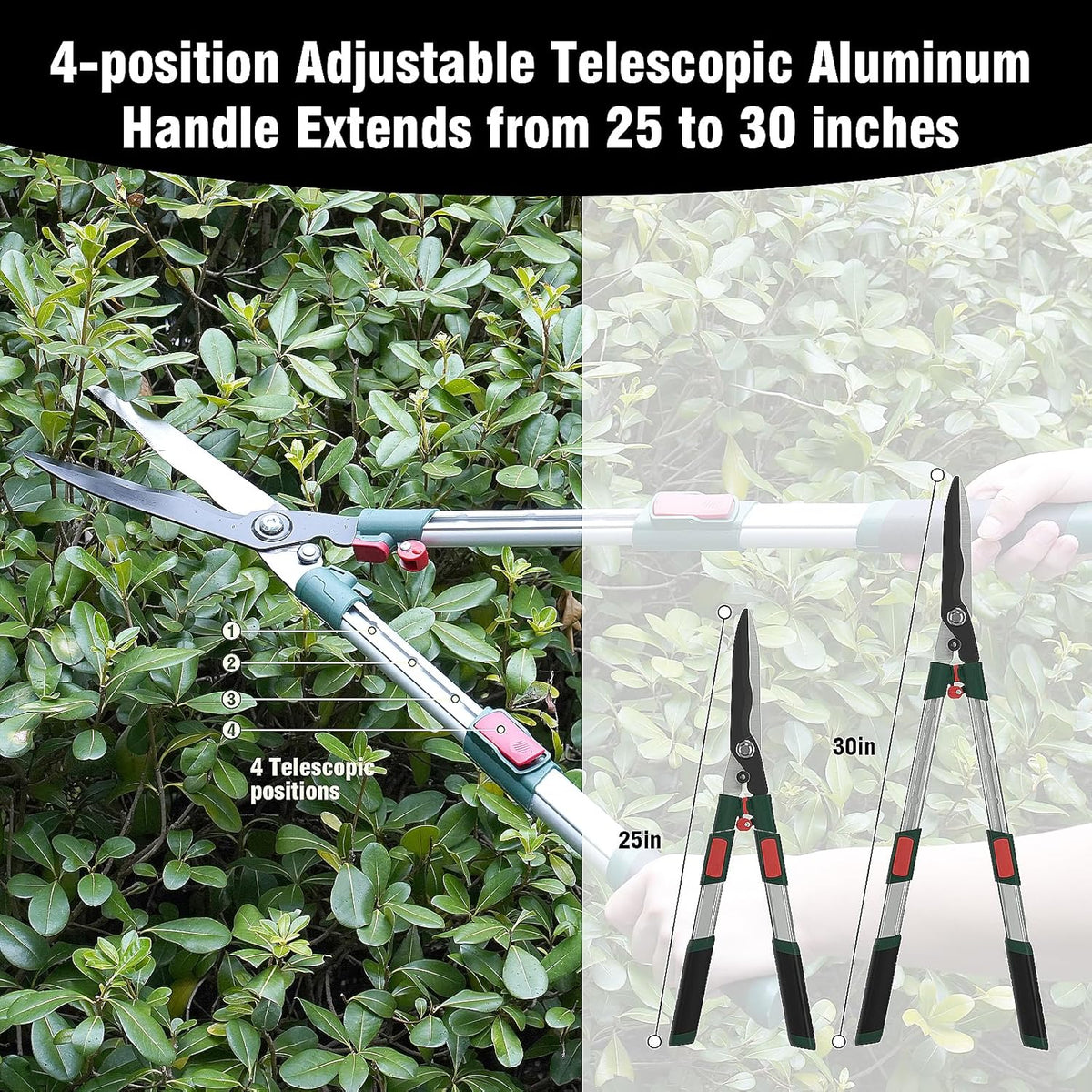 3-Piece Garden Tool Set - Bypass Lopper, Hedge Shears, Pruning Shears with Telescopic Aluminum Handles, Extendable Heavy-Duty Branch Cutters, Garden Clippers for Branches, Shrubs, and Hedges