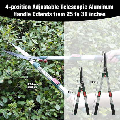 3-Piece Garden Tool Set - Bypass Lopper, Hedge Shears, Pruning Shears with Telescopic Aluminum Handles, Extendable Heavy-Duty Branch Cutters, Garden Clippers for Branches, Shrubs, and Hedges