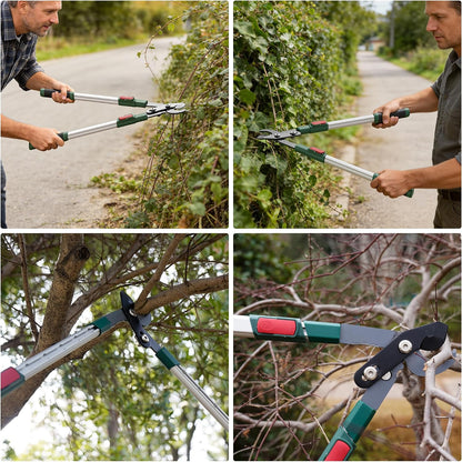 3-Piece Garden Tool Set - Bypass Lopper, Hedge Shears, Pruning Shears with Telescopic Aluminum Handles, Extendable Heavy-Duty Branch Cutters, Garden Clippers for Branches, Shrubs, and Hedges