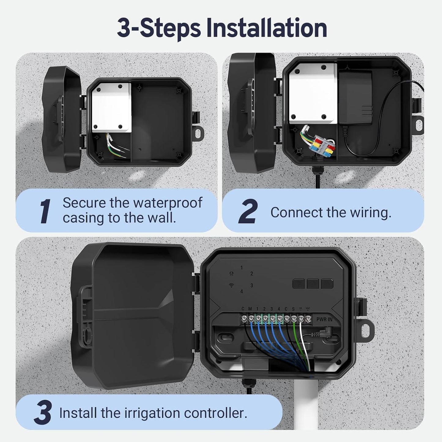 Smart Sprinklers Controller 2.4GHz WiFi, Irrigation Controller Easy Use App Enabled, 4 Zones + 16 Plans, Save Water Auto Skip Rain, Freeze & Wind, 10 Minutes Install
