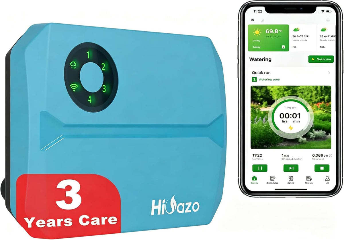 Smart Sprinklers Controller 2.4GHz WiFi, Irrigation Controller Easy Use App Enabled, 4 Zones + 16 Plans, Save Water Auto Skip Rain, Freeze & Wind, 10 Minutes Install