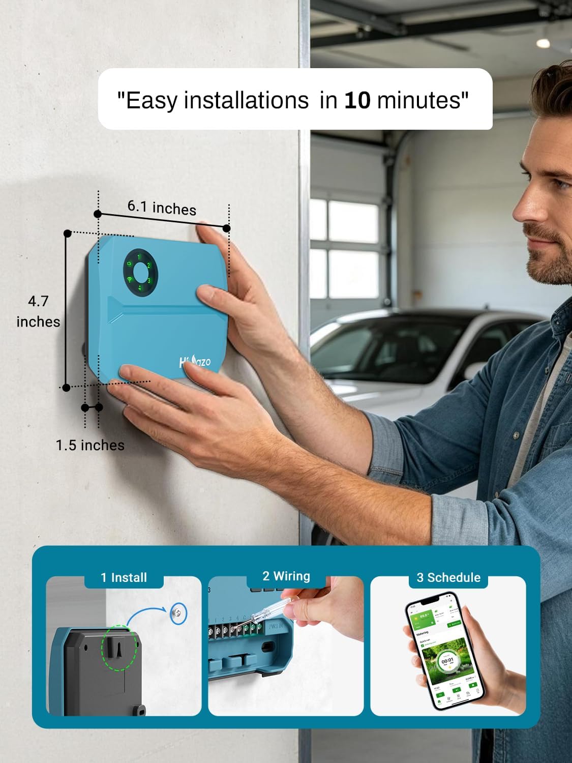 Smart Sprinklers Controller 2.4GHz WiFi, Irrigation Controller Easy Use App Enabled, 4 Zones + 16 Plans, Save Water Auto Skip Rain, Freeze & Wind, 10 Minutes Install