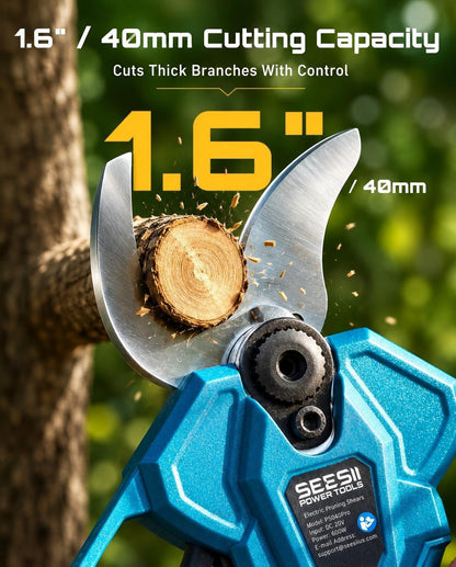 2-in-1 Pole Pruning Shears, 1.6" Cutting Diameter Cordless Electric Pole Pruners, Brushless Motor, Dual 4.0Ah Batteries, Extra SK5 Blade, 4 Modes Adjustable Branches Cutter for Tree & Flower