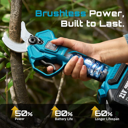 2-in-1 Pole Pruning Shears, 1.6" Cutting Diameter Cordless Electric Pole Pruners, Brushless Motor, Dual 4.0Ah Batteries, Extra SK5 Blade, 4 Modes Adjustable Branches Cutter for Tree & Flower