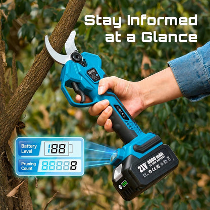 2-in-1 Pole Pruning Shears, 1.6" Cutting Diameter Cordless Electric Pole Pruners, Brushless Motor, Dual 4.0Ah Batteries, Extra SK5 Blade, 4 Modes Adjustable Branches Cutter for Tree & Flower