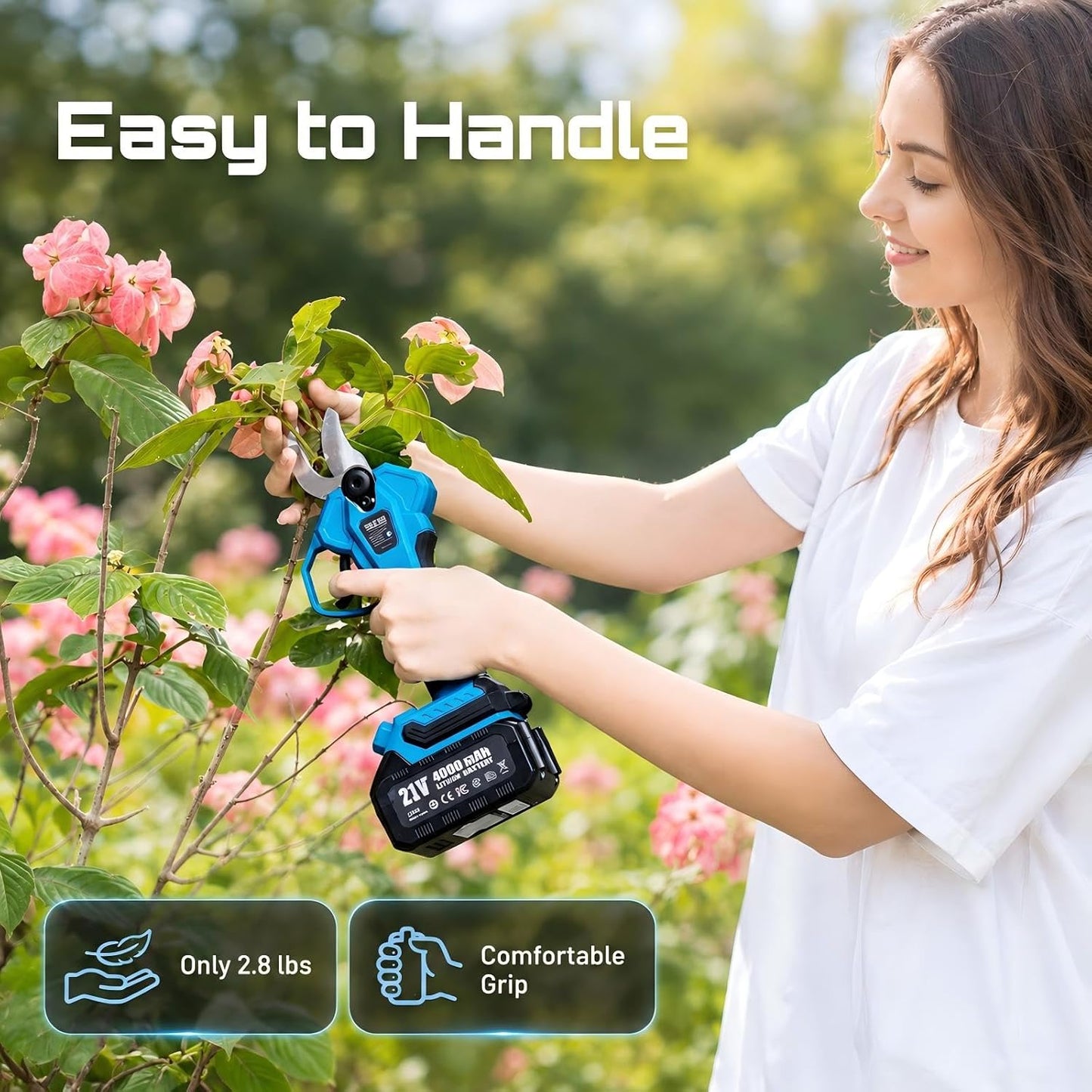 2-in-1 Pole Pruning Shears, 1.6" Cutting Diameter Cordless Electric Pole Pruners, Brushless Motor, Dual 4.0Ah Batteries, Extra SK5 Blade, 4 Modes Adjustable Branches Cutter for Tree & Flower
