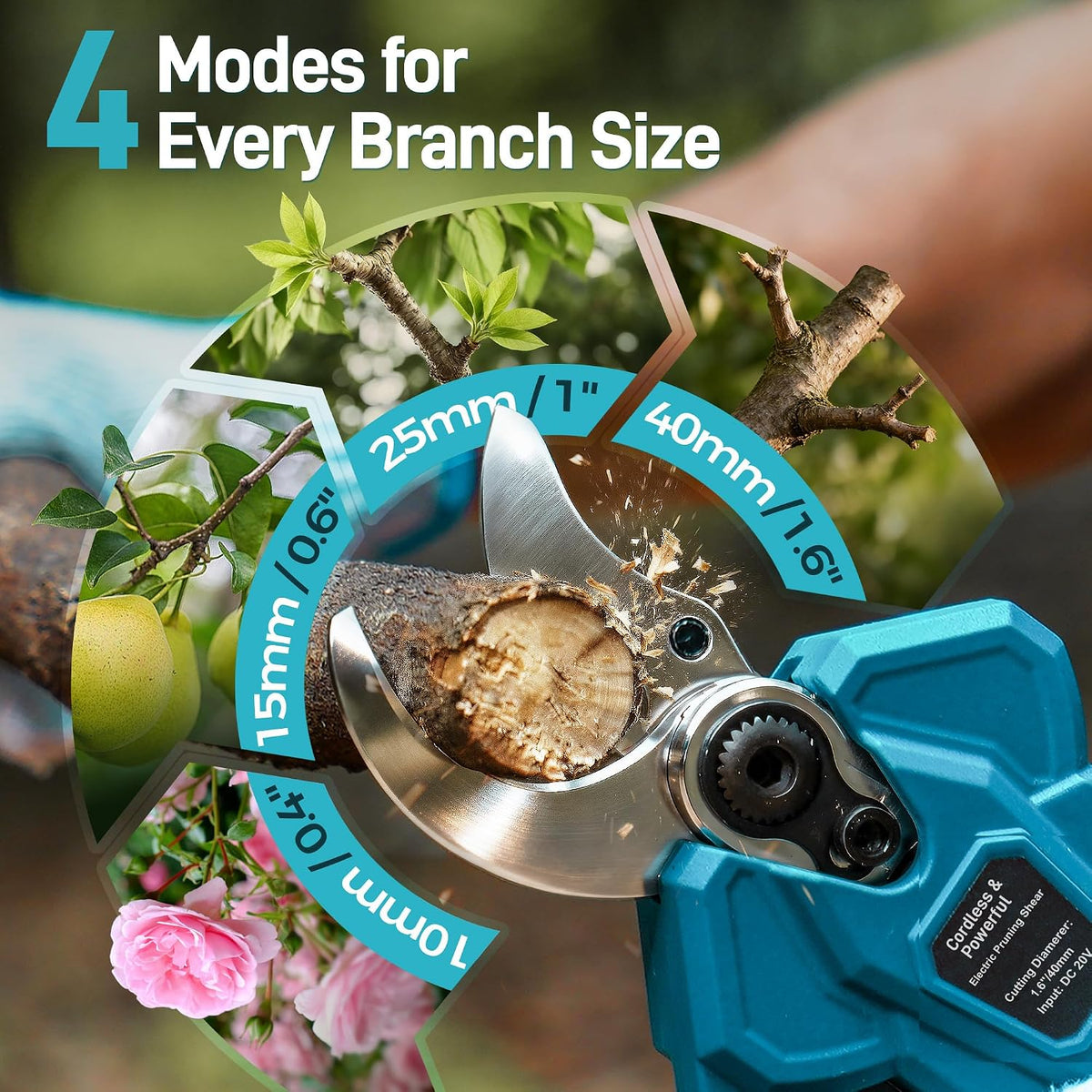 1.6" 2-in-1 Electric Pruning Shears Cordless with 2x4.0Ah Batteries