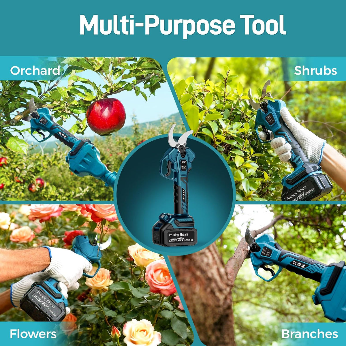 1.6" 2-in-1 Electric Pruning Shears Cordless with 2x4.0Ah Batteries