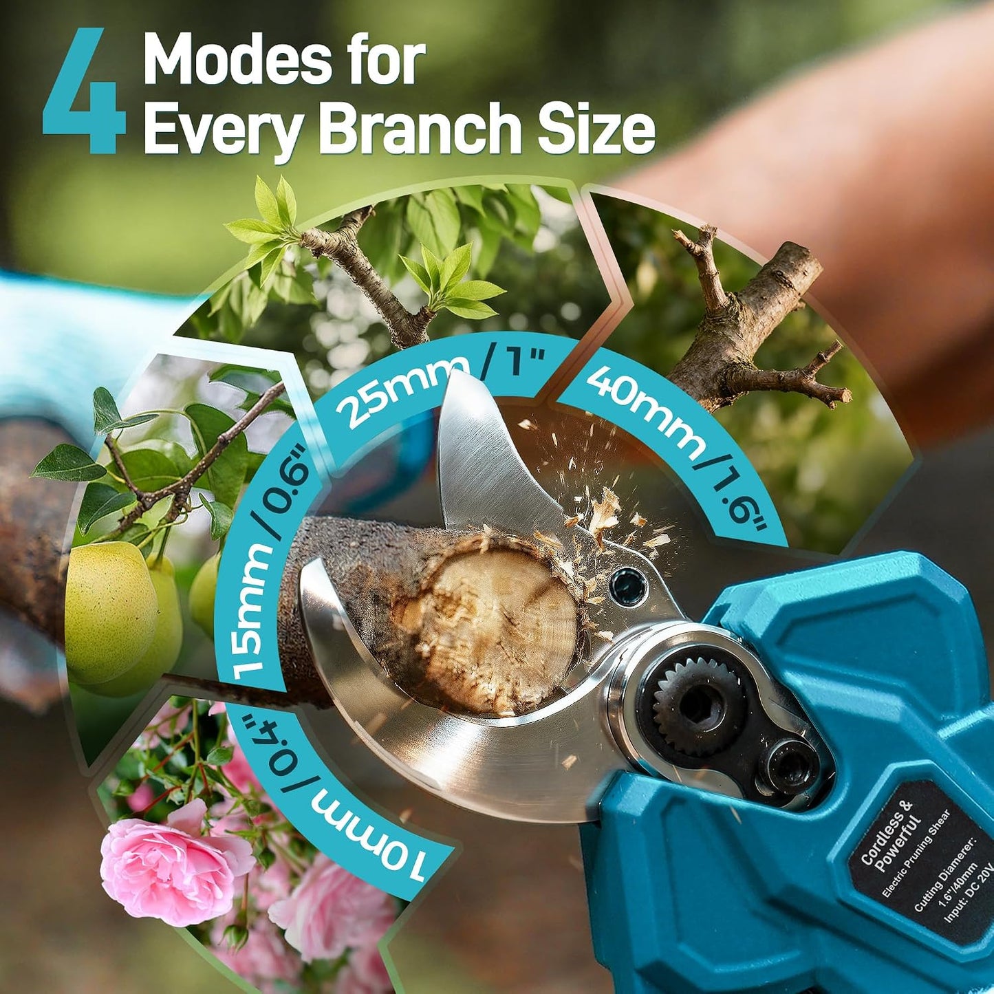 1.6" 2-in-1 Electric Pruning Shears Cordless with 2x4.0Ah Batteries